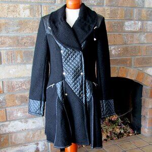 BLACK COAT, WOOL BLEND, L, NWT CHIC, SMART, EDGY STREETWEAR w QUILTED ACCENTS